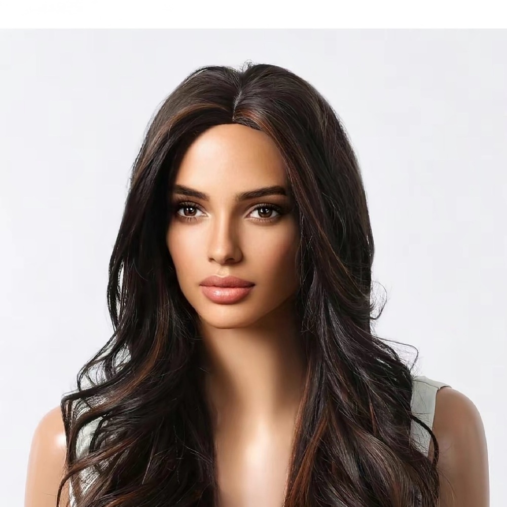 Premium Women’s Dark Brown Long Wavy Wig - Stylish Natural Look